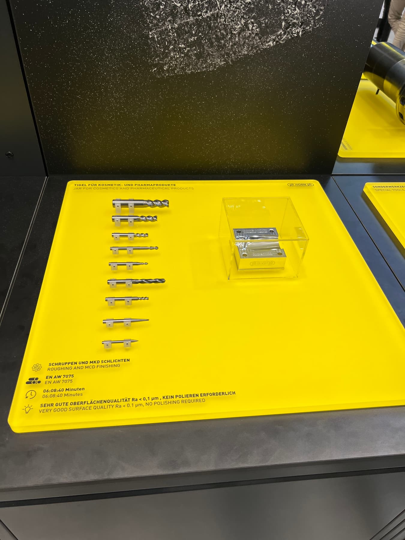 Yellow tool display showing cutting and special tools at AMB Stuttgart 2026